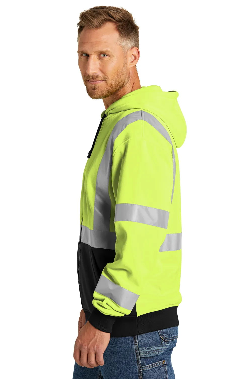 CornerStone Mens Enhanced Visibility Fleece Full Zip Hooded Sweatshirt Hoodie w/ Pockets - Safety Yellow  Cheaper Clothing Cornerstone