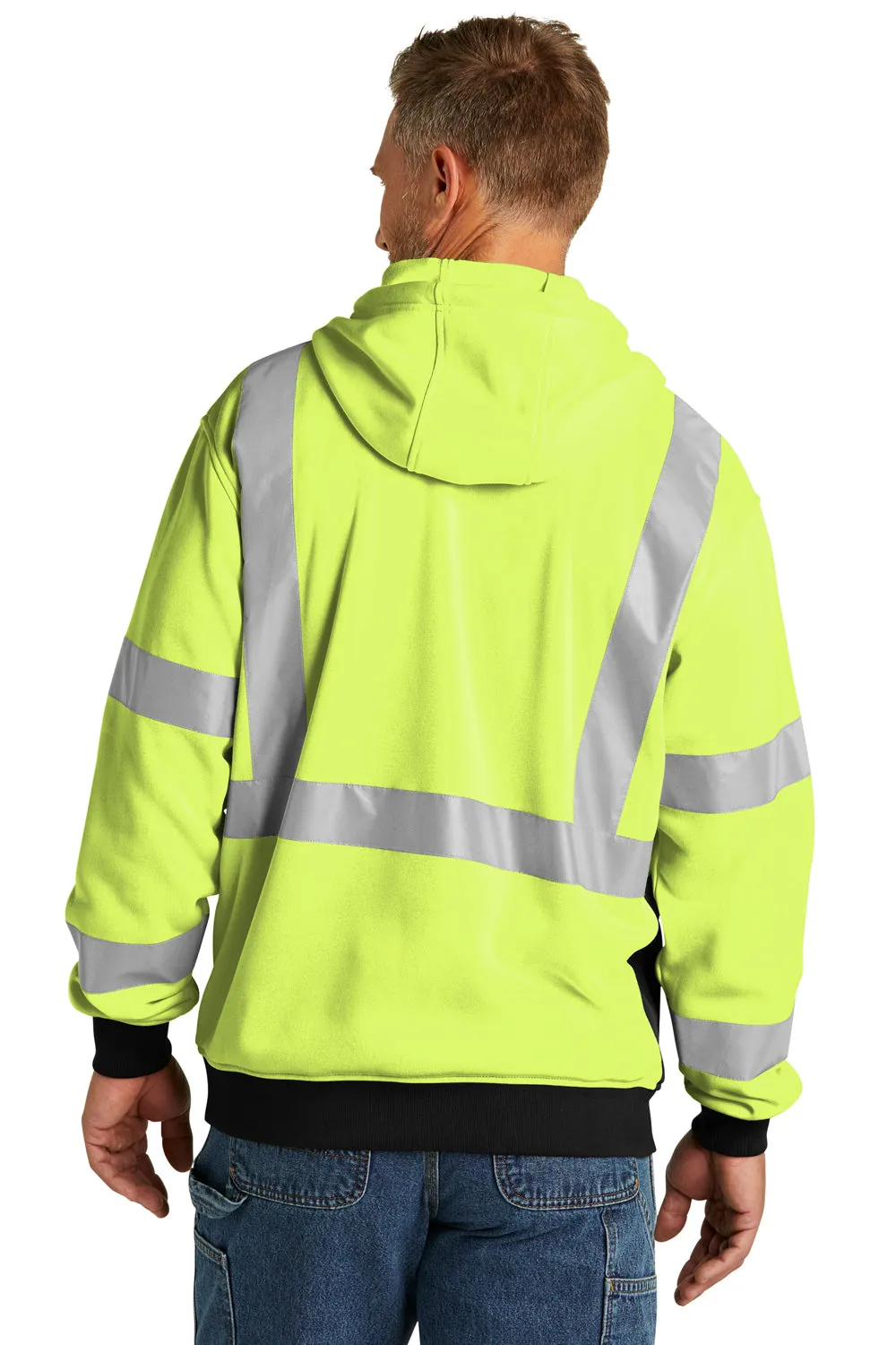 CornerStone Mens Enhanced Visibility Fleece Full Zip Hooded Sweatshirt Hoodie w/ Pockets - Safety Yellow  Cheaper Clothing Cornerstone
