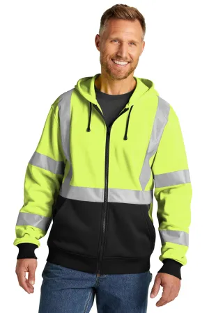 CornerStone Mens Enhanced Visibility Fleece Full Zip Hooded Sweatshirt Hoodie w/ Pockets - Safety Yellow  Cheaper Clothing Cornerstone