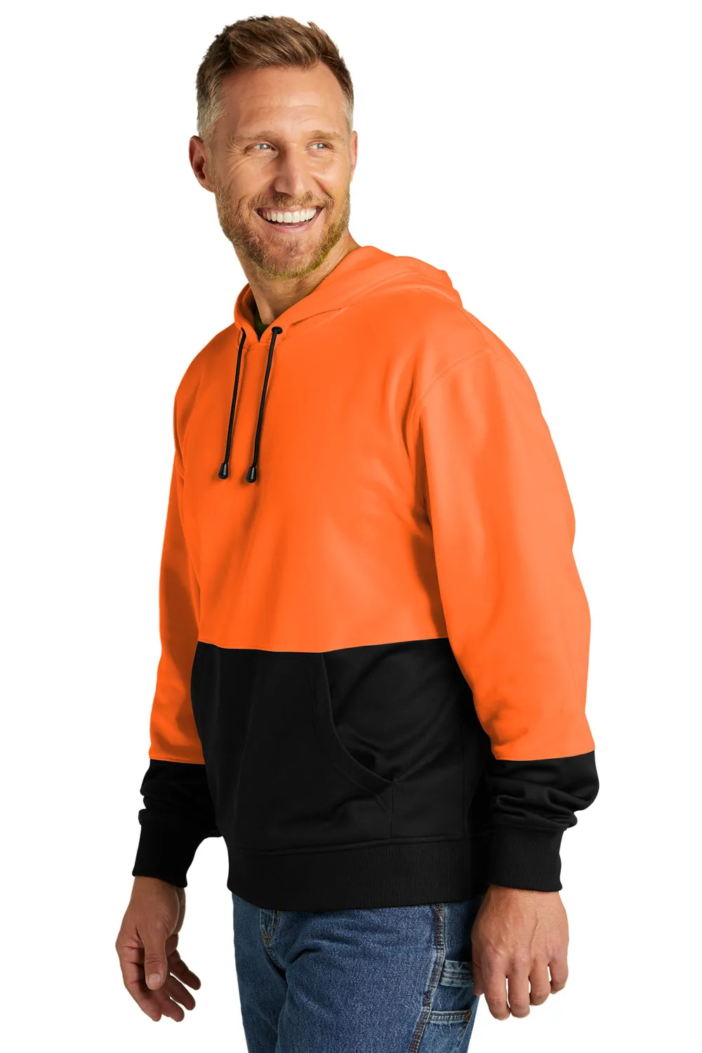 CornerStone Mens Enhanced Visibility Moisture Wicking Fleece Hooded Sweatshirt Hoodie w/ Pouch Pocket - Safety Orange  Cheaper Clothing Cornerstone
