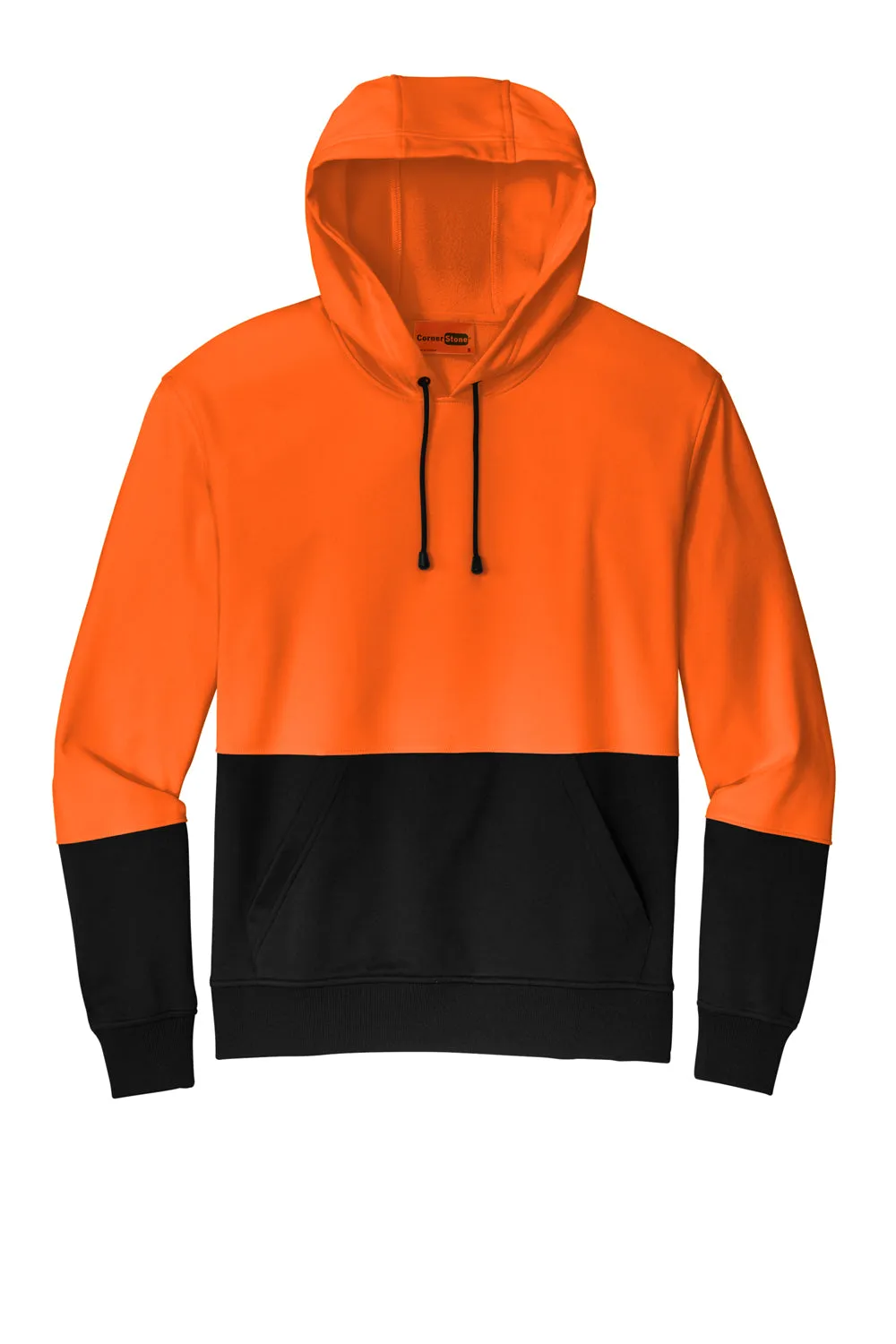 CornerStone Mens Enhanced Visibility Moisture Wicking Fleece Hooded Sweatshirt Hoodie w/ Pouch Pocket - Safety Orange  Cheaper Clothing Cornerstone