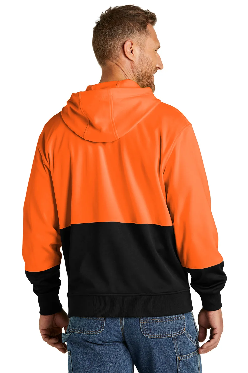 CornerStone Mens Enhanced Visibility Moisture Wicking Fleece Hooded Sweatshirt Hoodie w/ Pouch Pocket - Safety Orange  Cheaper Clothing Cornerstone