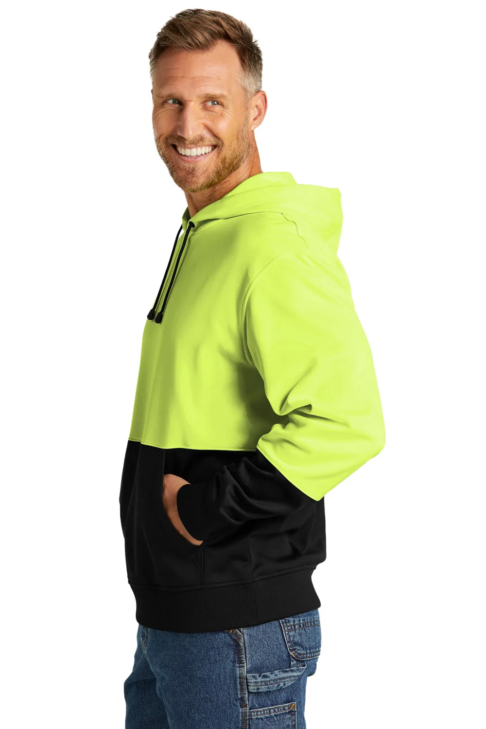 CornerStone Mens Enhanced Visibility Moisture Wicking Fleece Hooded Sweatshirt Hoodie w/ Pouch Pocket - Safety Yellow  Cheaper Clothing Cornerstone