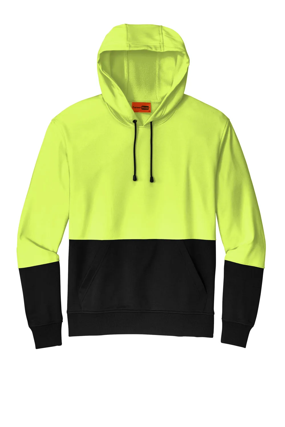 CornerStone Mens Enhanced Visibility Moisture Wicking Fleece Hooded Sweatshirt Hoodie w/ Pouch Pocket - Safety Yellow  Cheaper Clothing Cornerstone