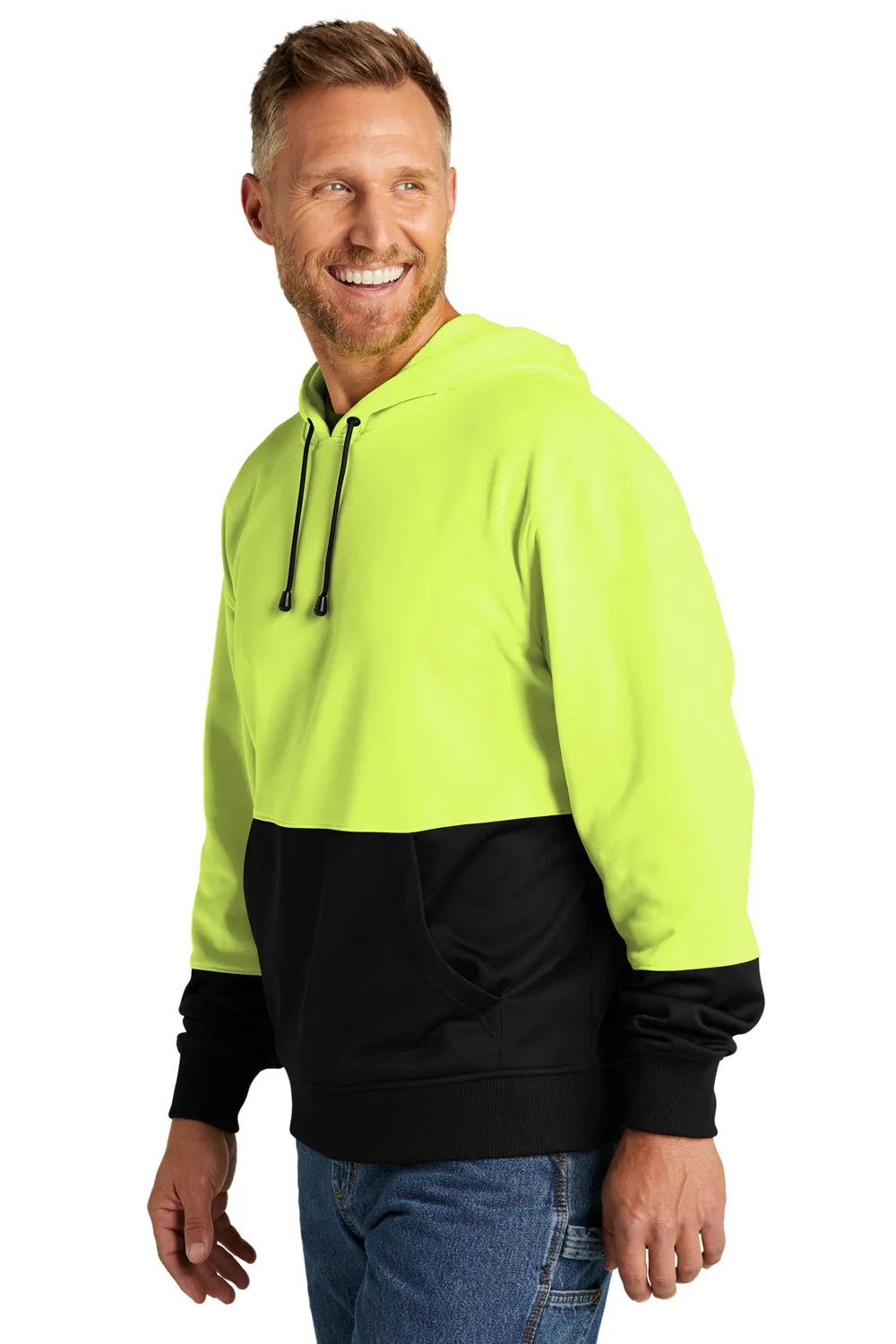 CornerStone Mens Enhanced Visibility Moisture Wicking Fleece Hooded Sweatshirt Hoodie w/ Pouch Pocket - Safety Yellow  Cheaper Clothing Cornerstone