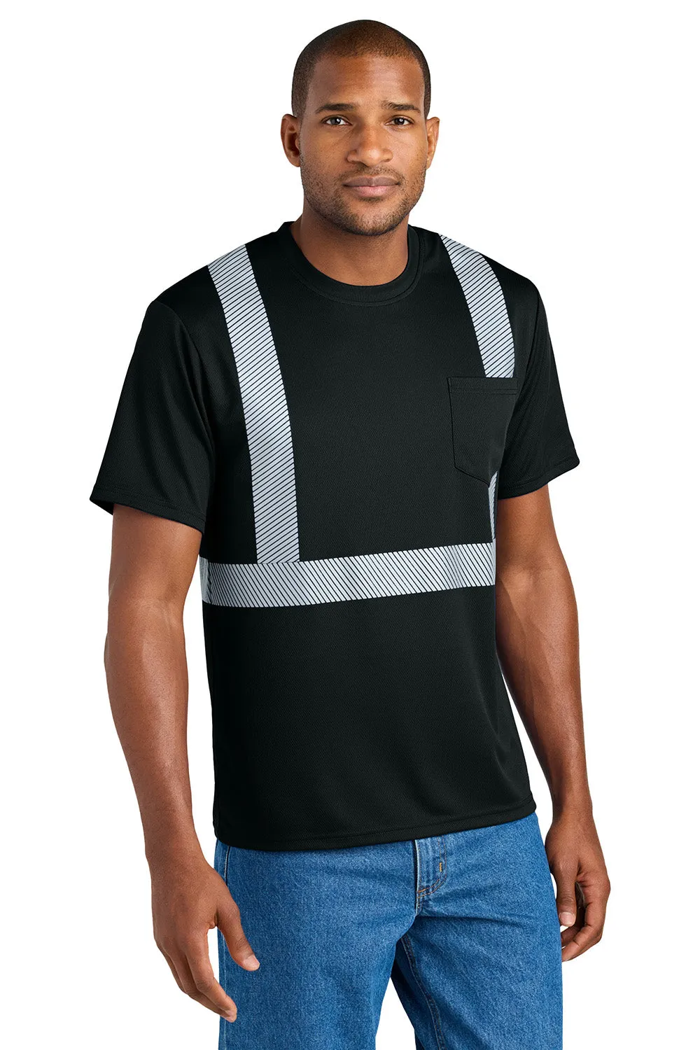 CornerStone Mens Enhanced Visibility Moisture Wicking Short Sleeve Crewneck T-Shirt w/ Pocket - Black  Cheaper Clothing Cornerstone