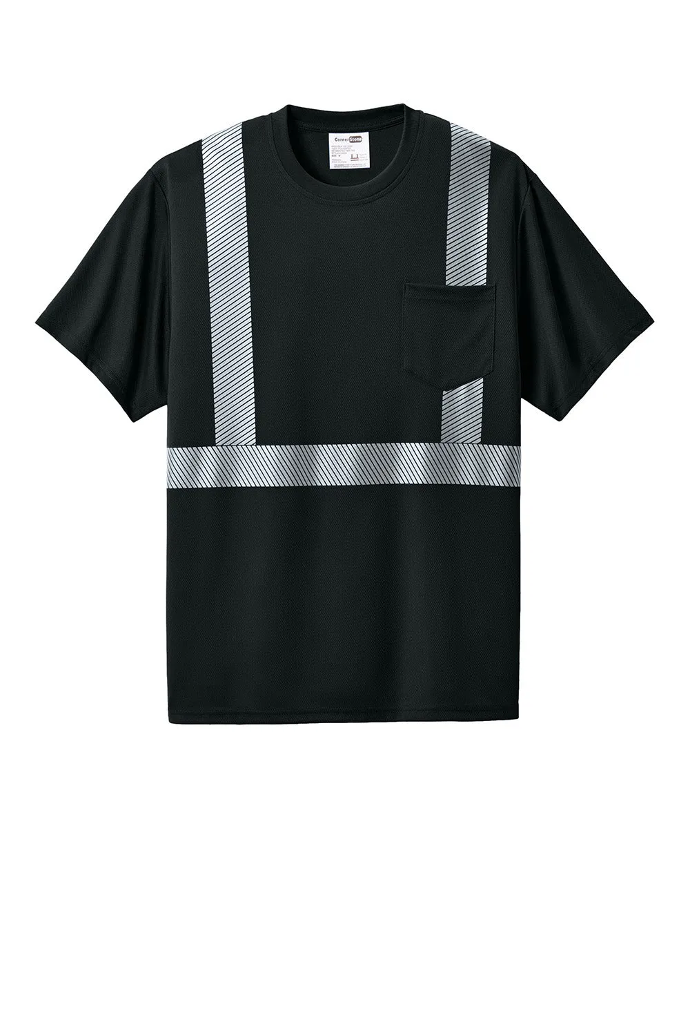 CornerStone Mens Enhanced Visibility Moisture Wicking Short Sleeve Crewneck T-Shirt w/ Pocket - Black  Cheaper Clothing Cornerstone