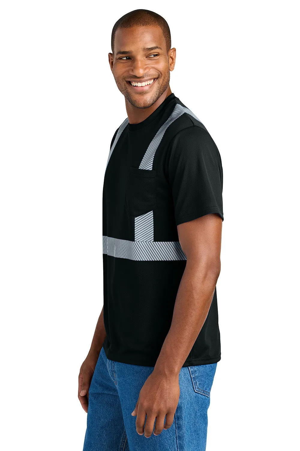 CornerStone Mens Enhanced Visibility Moisture Wicking Short Sleeve Crewneck T-Shirt w/ Pocket - Black  Cheaper Clothing Cornerstone