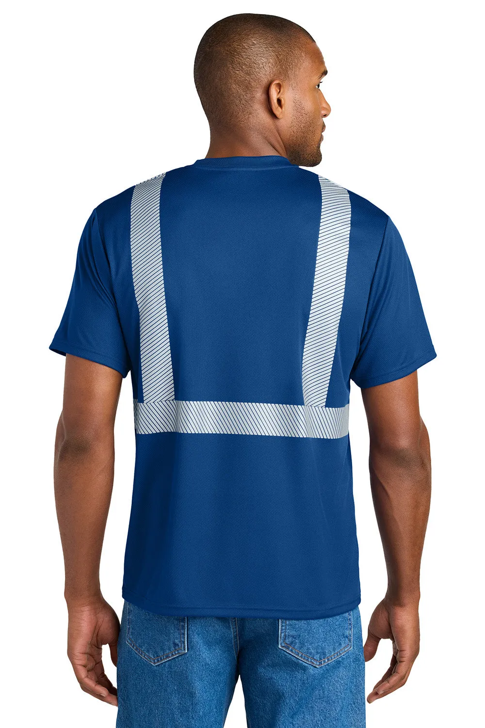 CornerStone Mens Enhanced Visibility Moisture Wicking Short Sleeve Crewneck T-Shirt w/ Pocket - Royal Blue  Cheaper Clothing Cornerstone