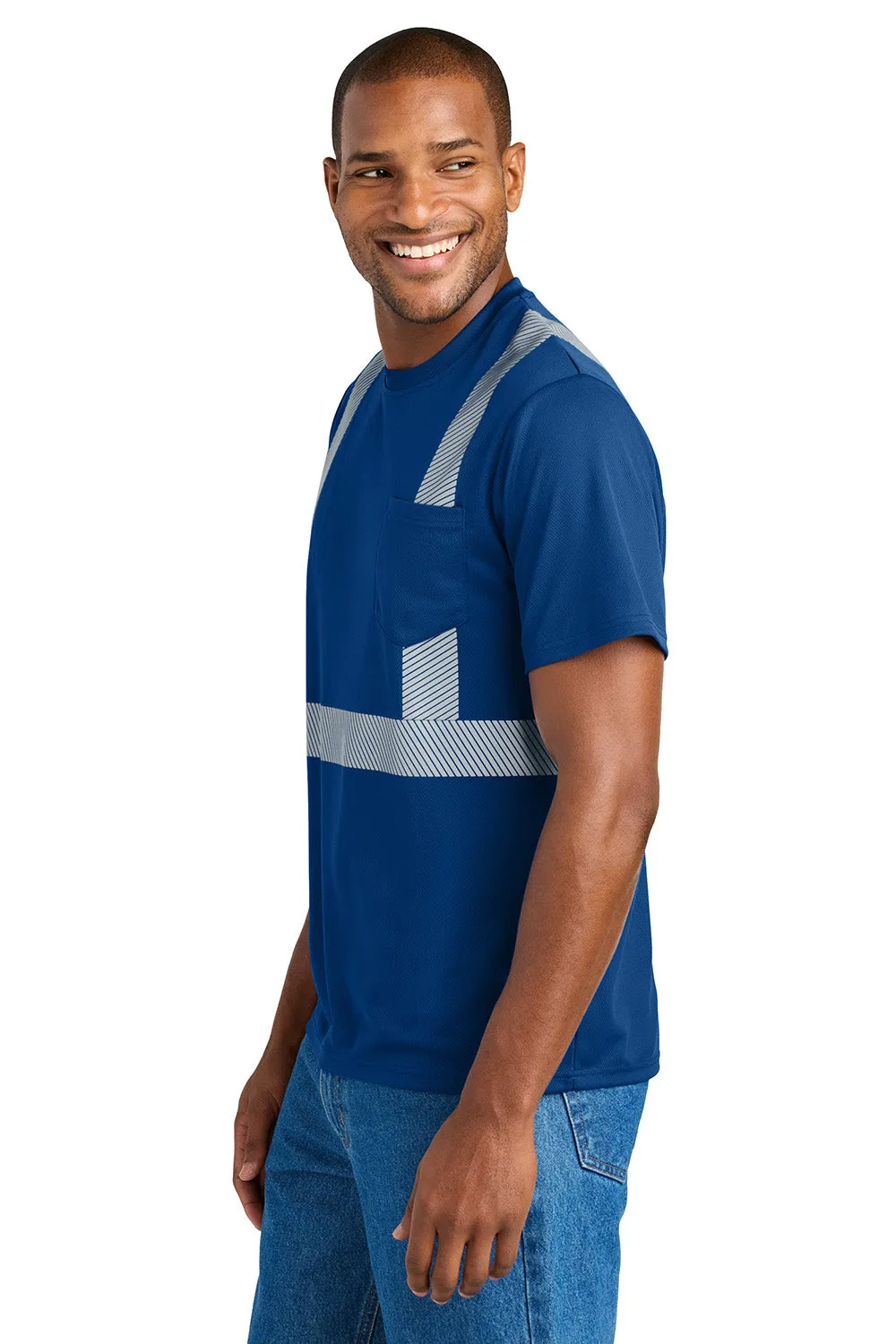 CornerStone Mens Enhanced Visibility Moisture Wicking Short Sleeve Crewneck T-Shirt w/ Pocket - Royal Blue  Cheaper Clothing Cornerstone