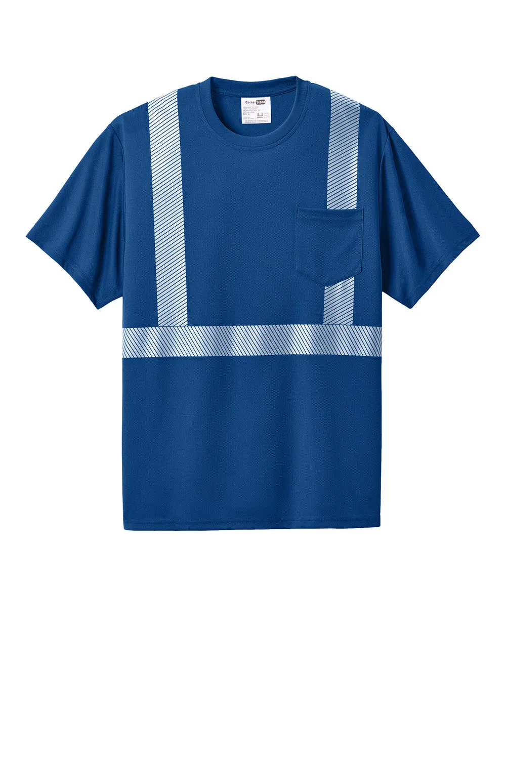 CornerStone Mens Enhanced Visibility Moisture Wicking Short Sleeve Crewneck T-Shirt w/ Pocket - Royal Blue  Cheaper Clothing Cornerstone