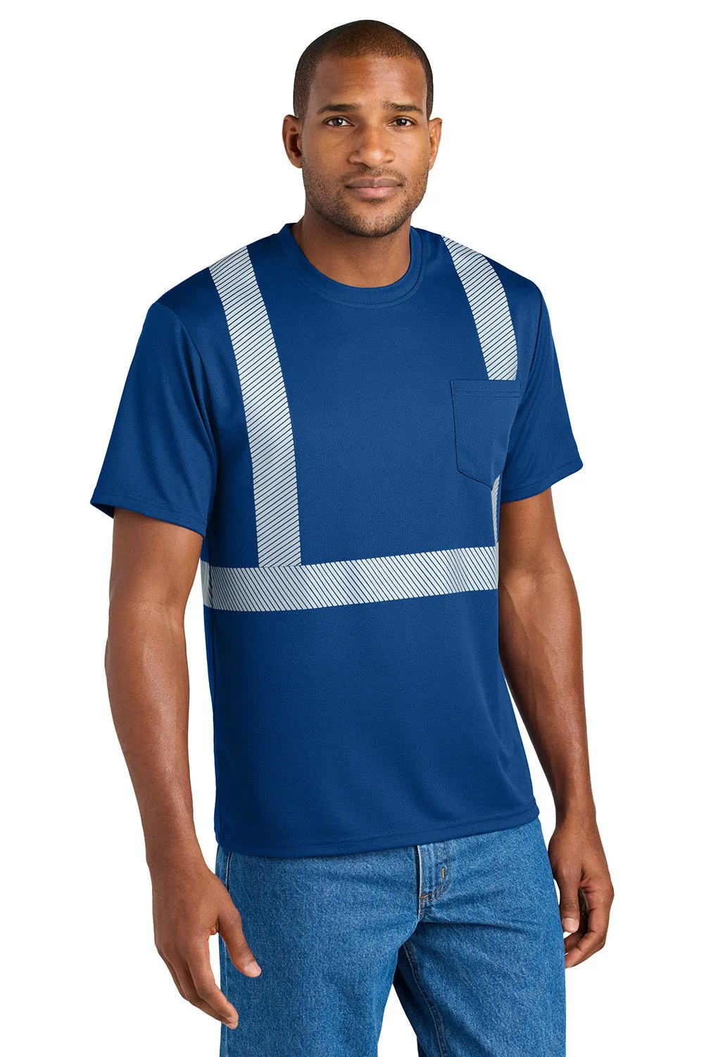 CornerStone Mens Enhanced Visibility Moisture Wicking Short Sleeve Crewneck T-Shirt w/ Pocket - Royal Blue  Cheaper Clothing Cornerstone