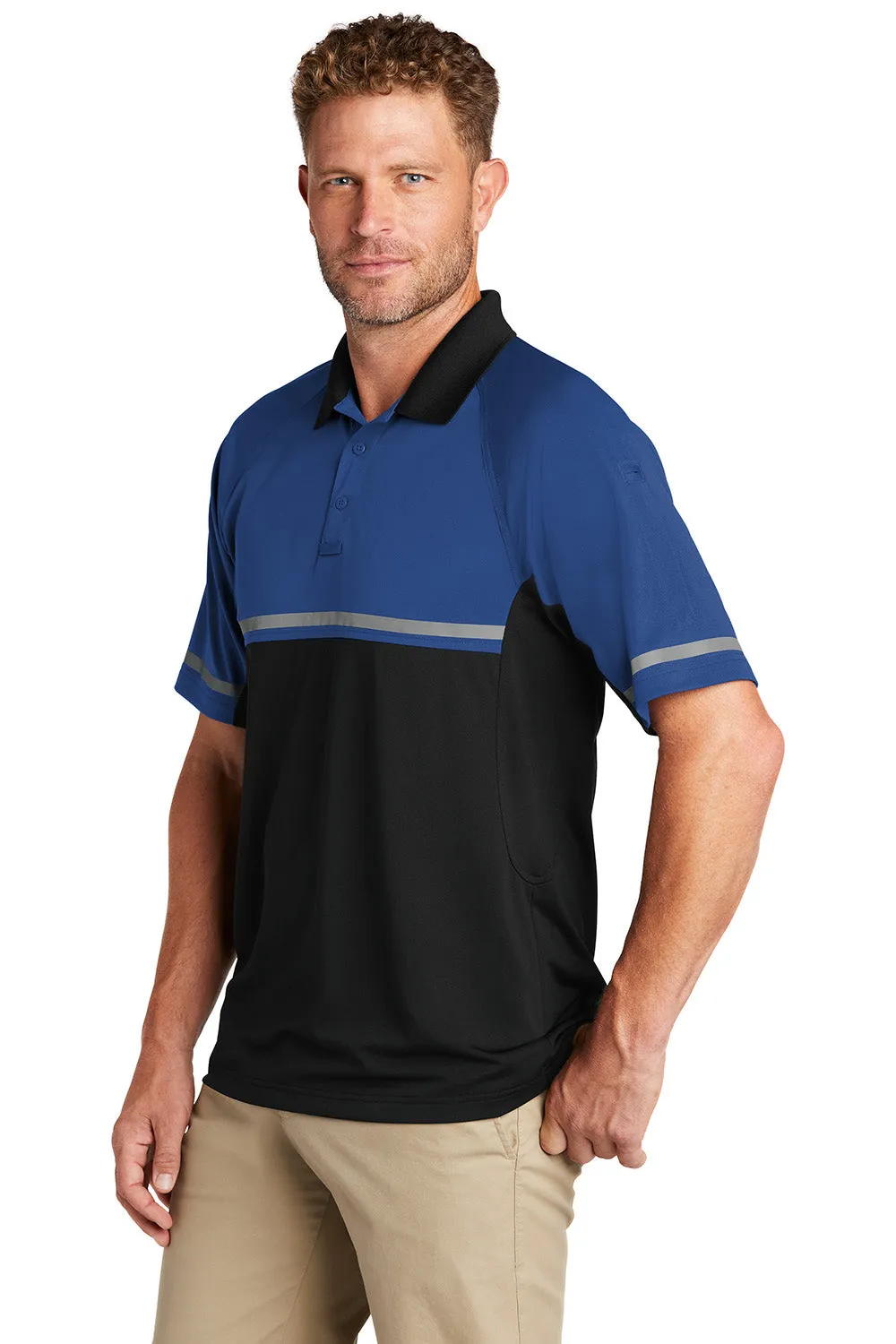 CornerStone Mens Enhanced Visibility Moisture Wicking Short Sleeve Polo Shirt - Royal Blue/Black  Cheaper Clothing Cornerstone
