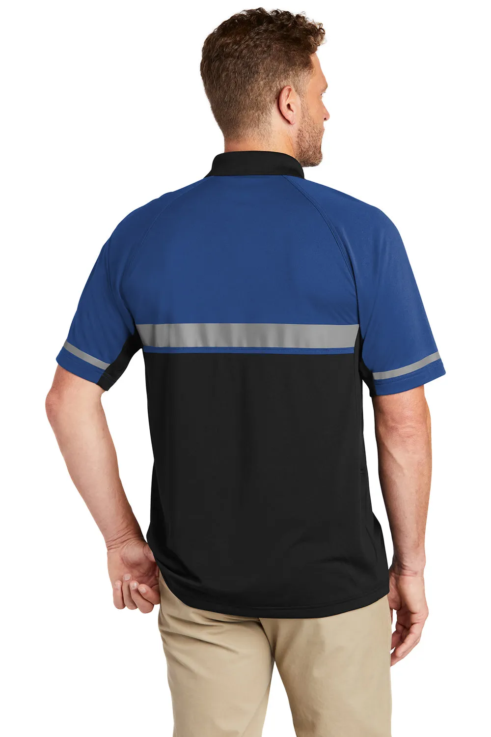 CornerStone Mens Enhanced Visibility Moisture Wicking Short Sleeve Polo Shirt - Royal Blue/Black  Cheaper Clothing Cornerstone