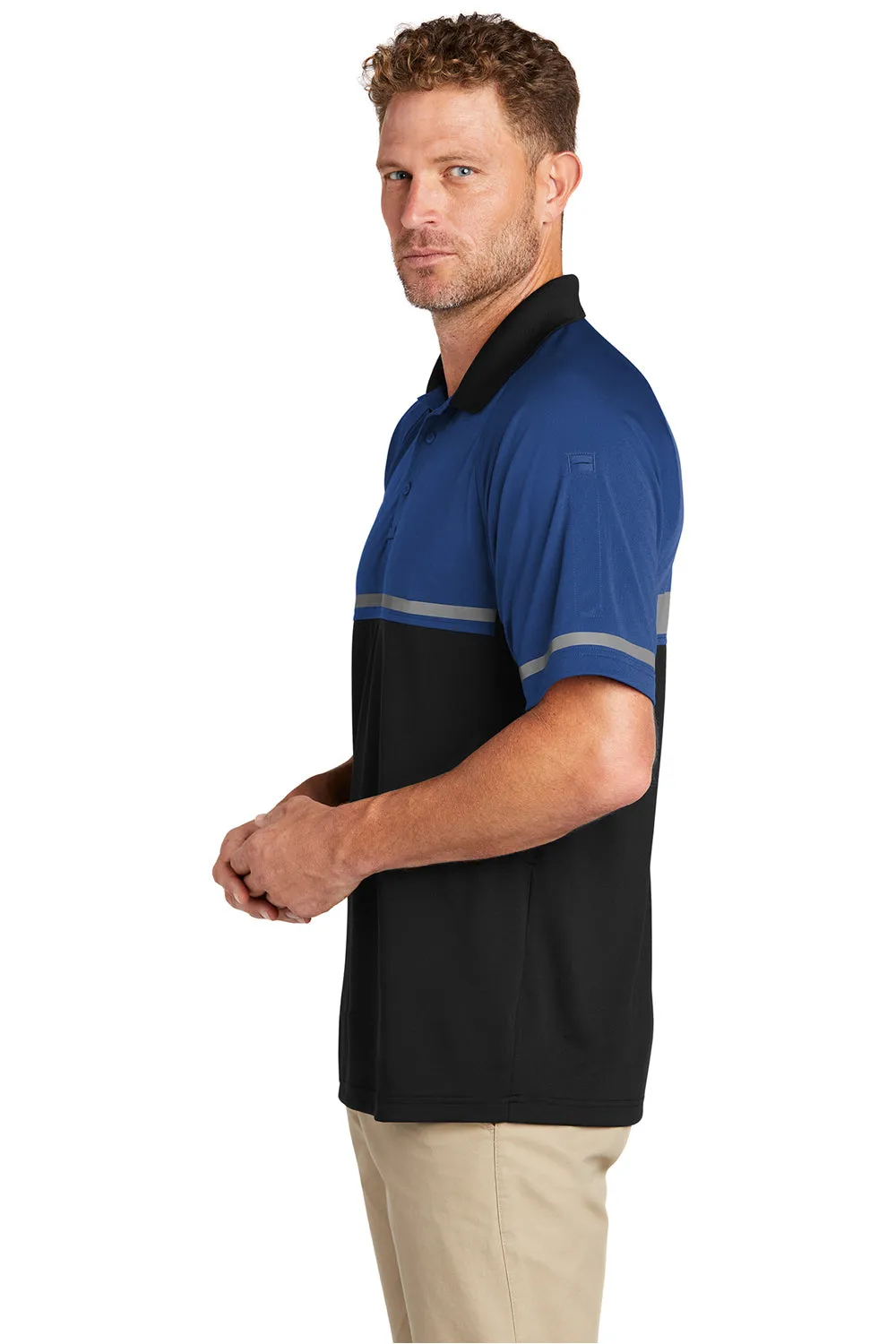 CornerStone Mens Enhanced Visibility Moisture Wicking Short Sleeve Polo Shirt - Royal Blue/Black  Cheaper Clothing Cornerstone