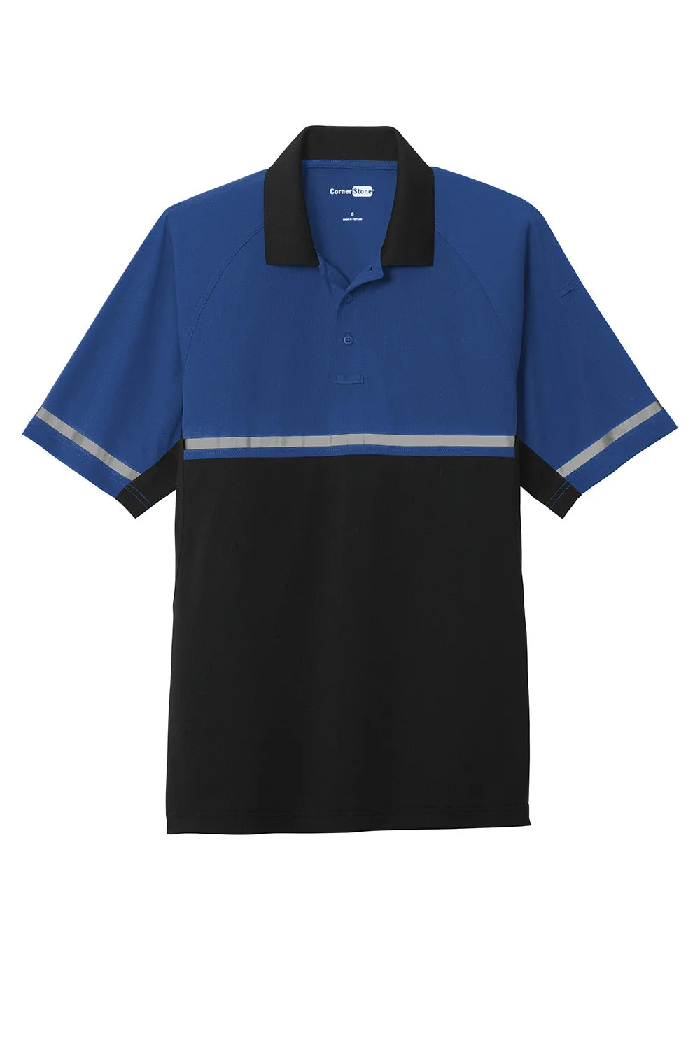 CornerStone Mens Enhanced Visibility Moisture Wicking Short Sleeve Polo Shirt - Royal Blue/Black  Cheaper Clothing Cornerstone