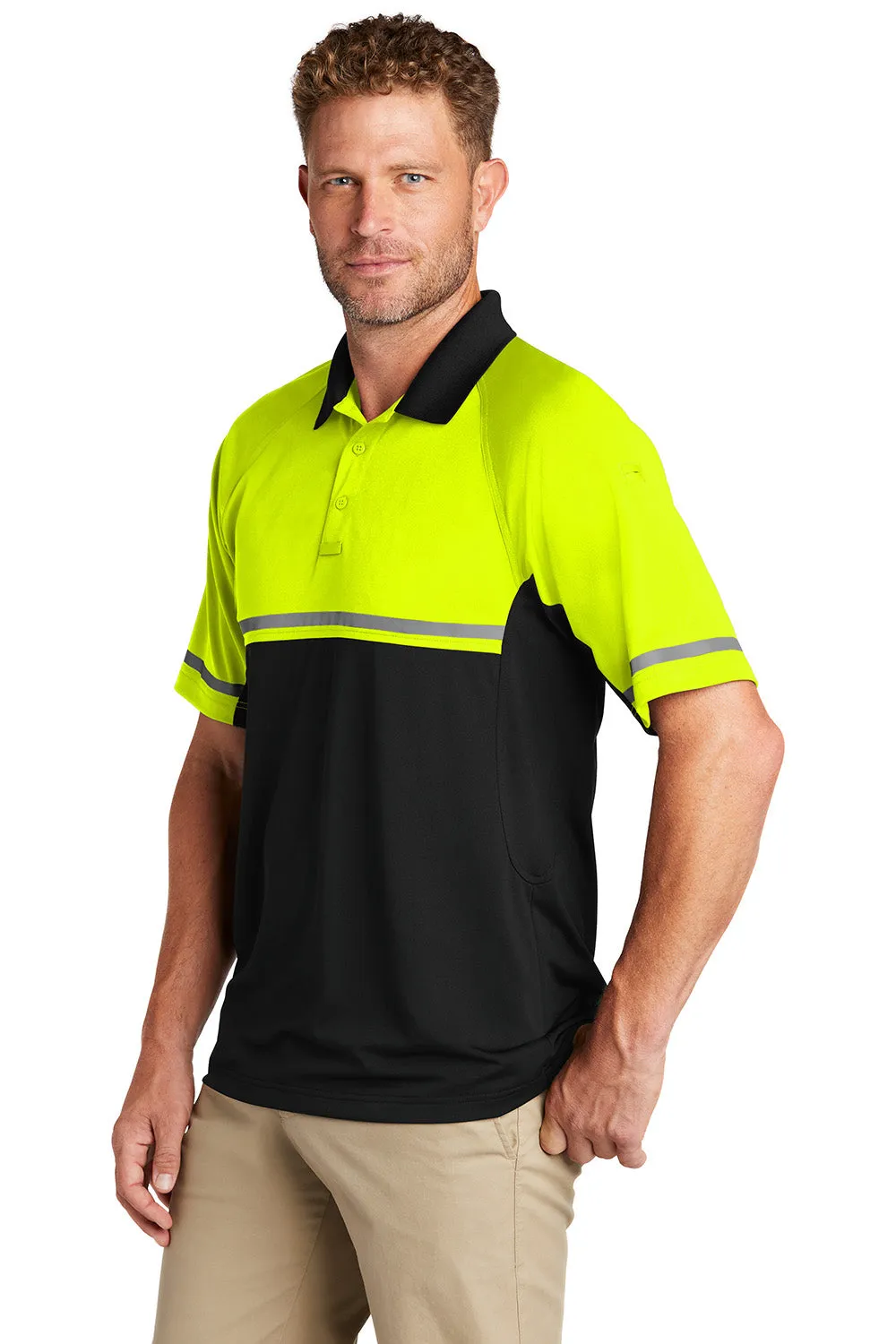 CornerStone Mens Enhanced Visibility Moisture Wicking Short Sleeve Polo Shirt - Safety Yellow/Black  Cheaper Clothing Cornerstone