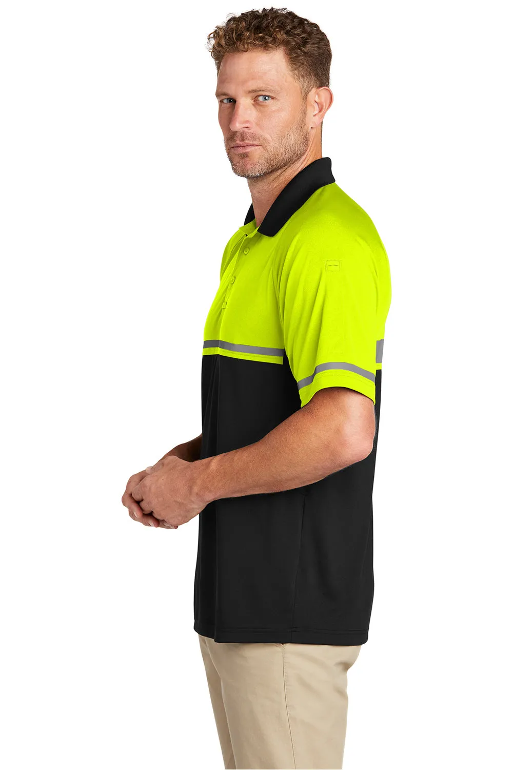 CornerStone Mens Enhanced Visibility Moisture Wicking Short Sleeve Polo Shirt - Safety Yellow/Black  Cheaper Clothing Cornerstone