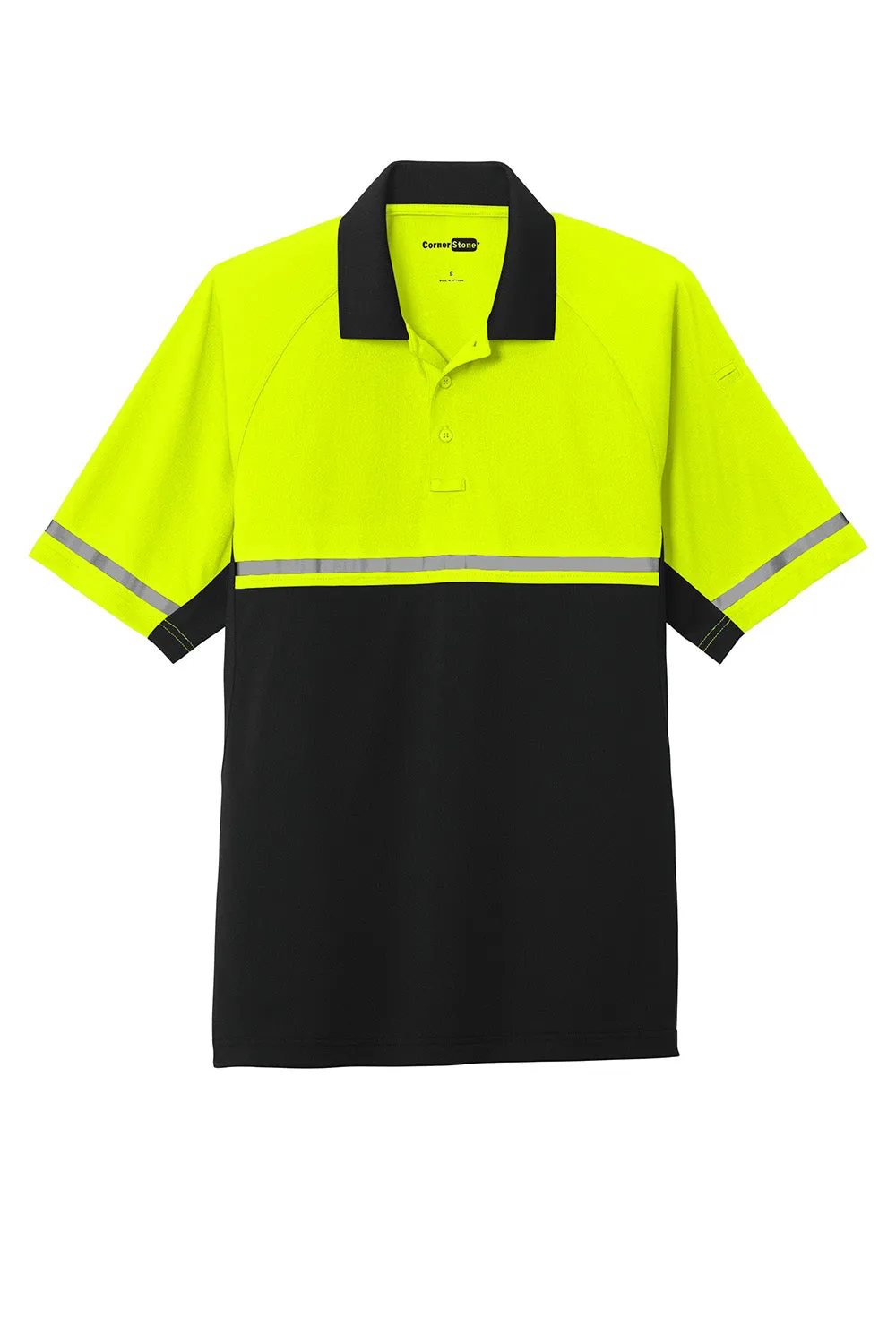 CornerStone Mens Enhanced Visibility Moisture Wicking Short Sleeve Polo Shirt - Safety Yellow/Black  Cheaper Clothing Cornerstone