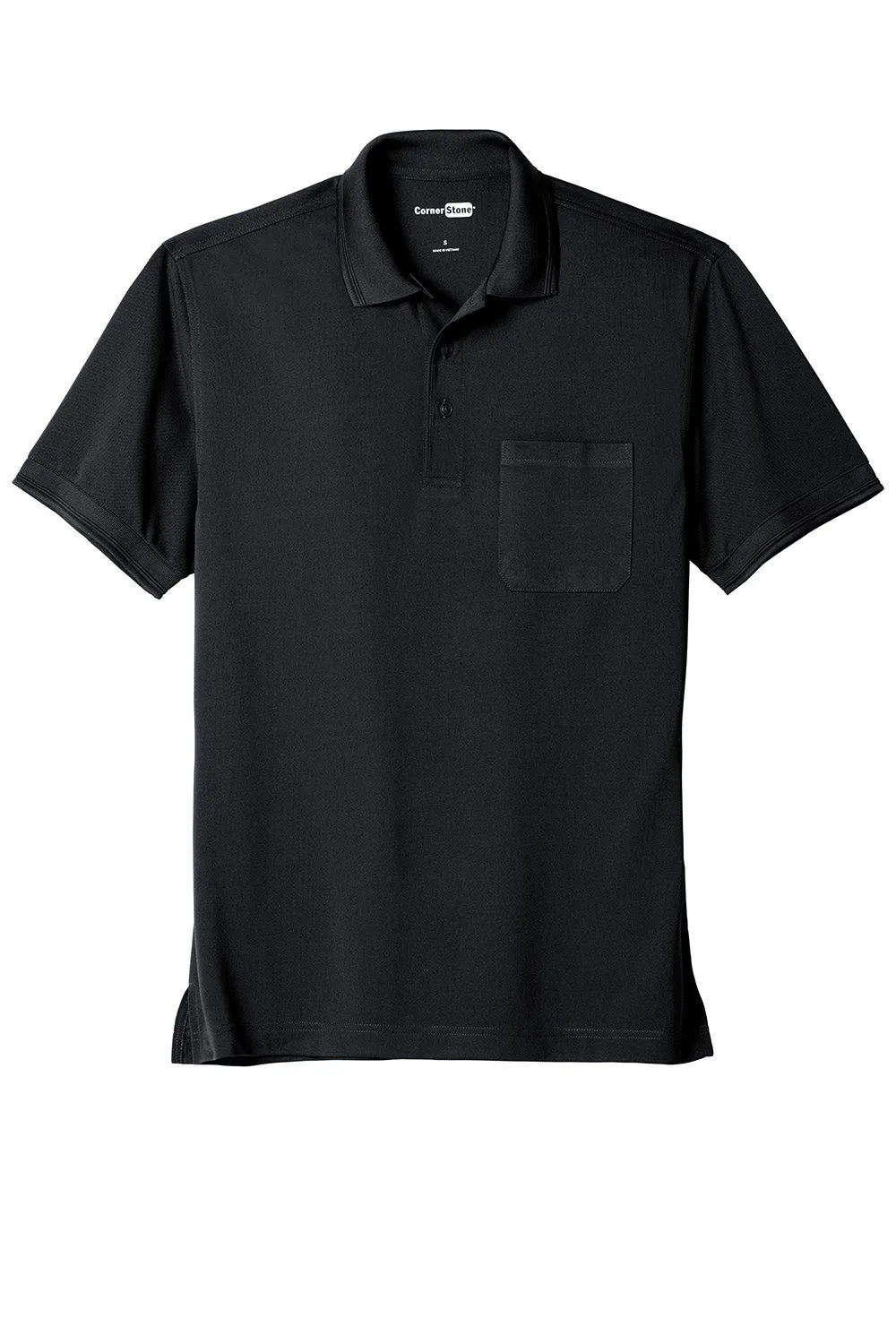 CornerStone Mens Industrial Moisture Wicking Short Sleeve Polo Shirt w/ Pocket - Navy Blue  Cheaper Clothing Cornerstone