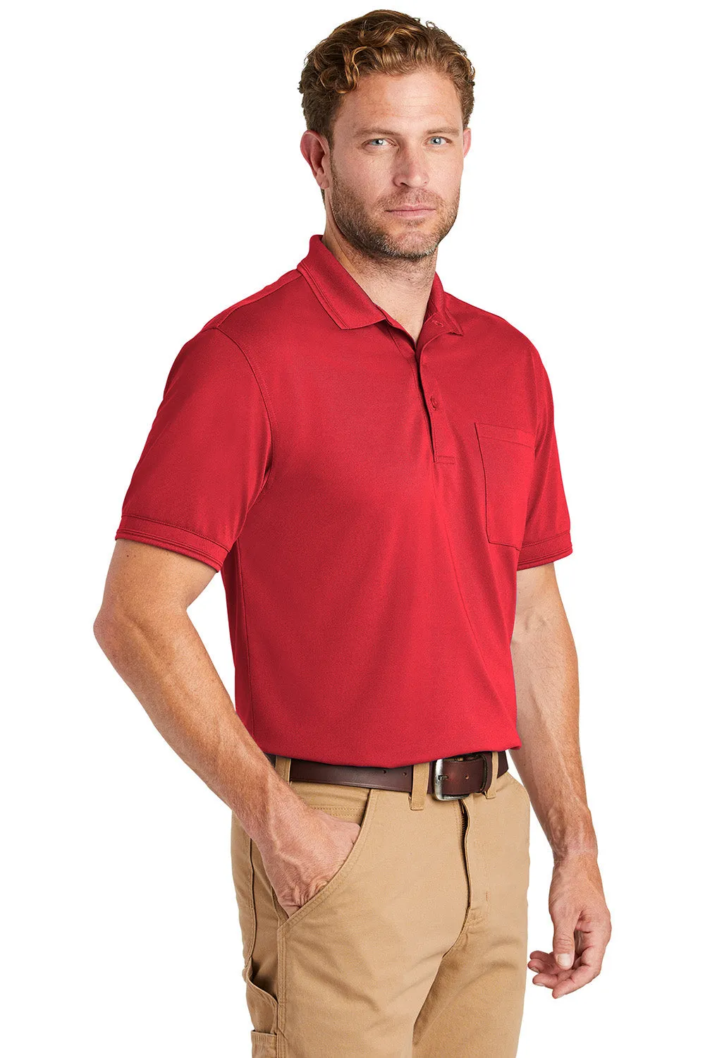 CornerStone Mens Industrial Moisture Wicking Short Sleeve Polo Shirt w/ Pocket - Red - Closeout  Cheaper Clothing Cornerstone