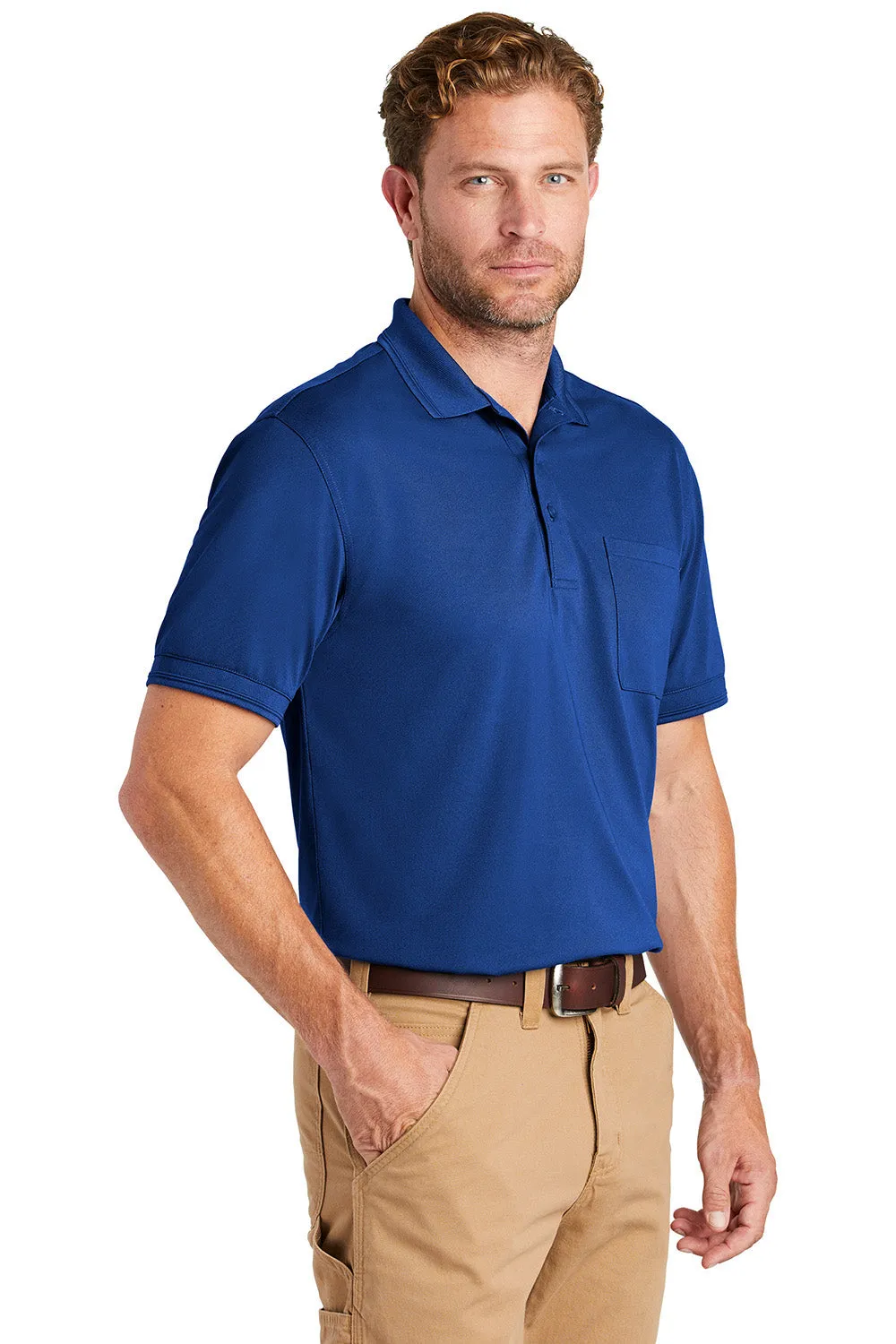 CornerStone Mens Industrial Moisture Wicking Short Sleeve Polo Shirt w/ Pocket - Royal Blue  Cheaper Clothing Cornerstone