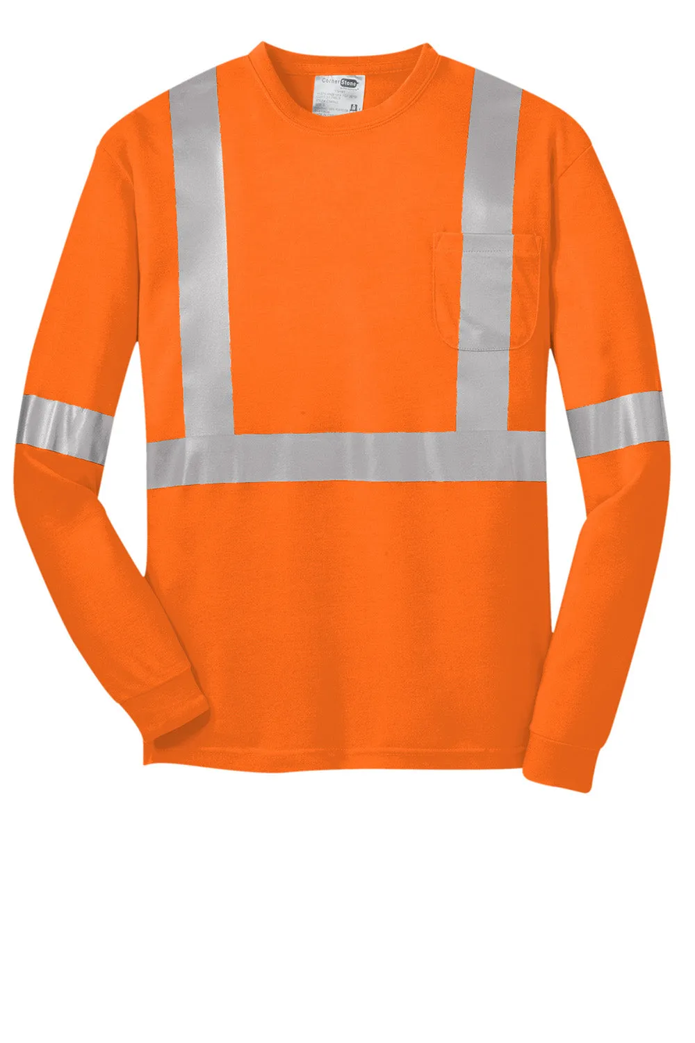 CornerStone Mens Moisture Wicking Long Sleeve Crewneck T-Shirt w/ Pocket - Safety Orange  Cheaper Clothing Cornerstone