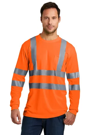 CornerStone Mens Moisture Wicking Long Sleeve Crewneck T-Shirt w/ Pocket - Safety Orange  Cheaper Clothing Cornerstone
