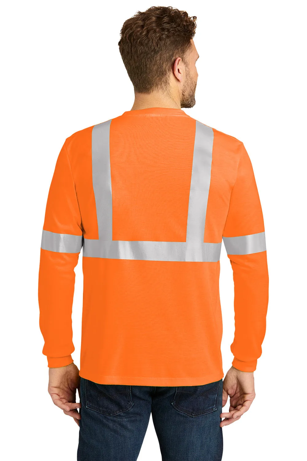 CornerStone Mens Moisture Wicking Long Sleeve Crewneck T-Shirt w/ Pocket - Safety Orange  Cheaper Clothing Cornerstone