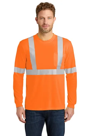 CornerStone Mens Moisture Wicking Long Sleeve Crewneck T-Shirt w/ Pocket - Safety Orange  Cheaper Clothing Cornerstone