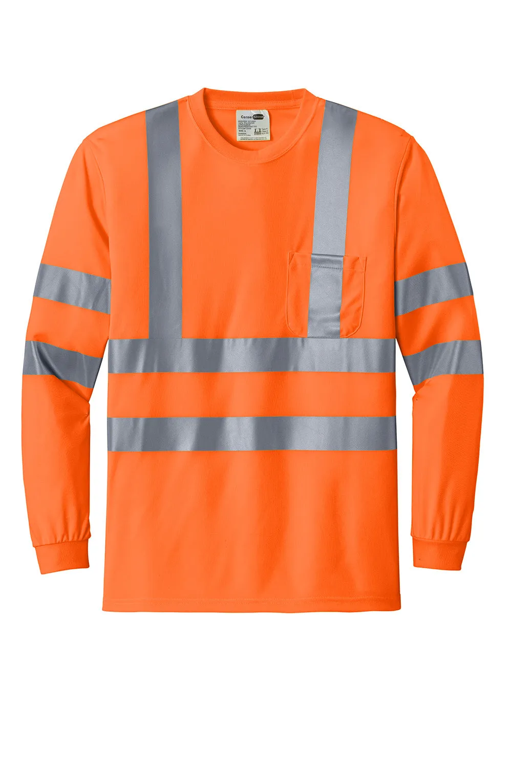 CornerStone Mens Moisture Wicking Long Sleeve Crewneck T-Shirt w/ Pocket - Safety Orange  Cheaper Clothing Cornerstone