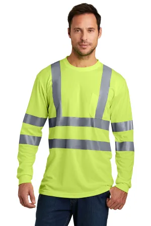 CornerStone Mens Moisture Wicking Long Sleeve Crewneck T-Shirt w/ Pocket - Safety Yellow  Cheaper Clothing Cornerstone
