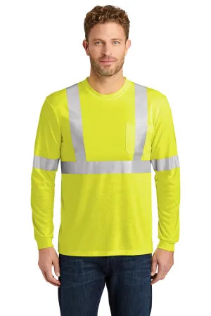 CornerStone Mens Moisture Wicking Long Sleeve Crewneck T-Shirt w/ Pocket - Safety Yellow  Cheaper Clothing Cornerstone