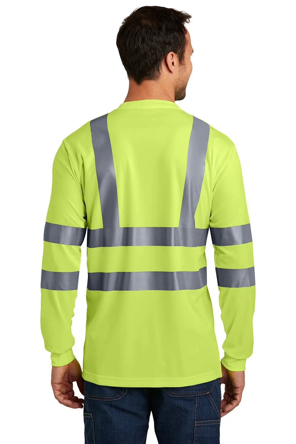CornerStone Mens Moisture Wicking Long Sleeve Crewneck T-Shirt w/ Pocket - Safety Yellow  Cheaper Clothing Cornerstone