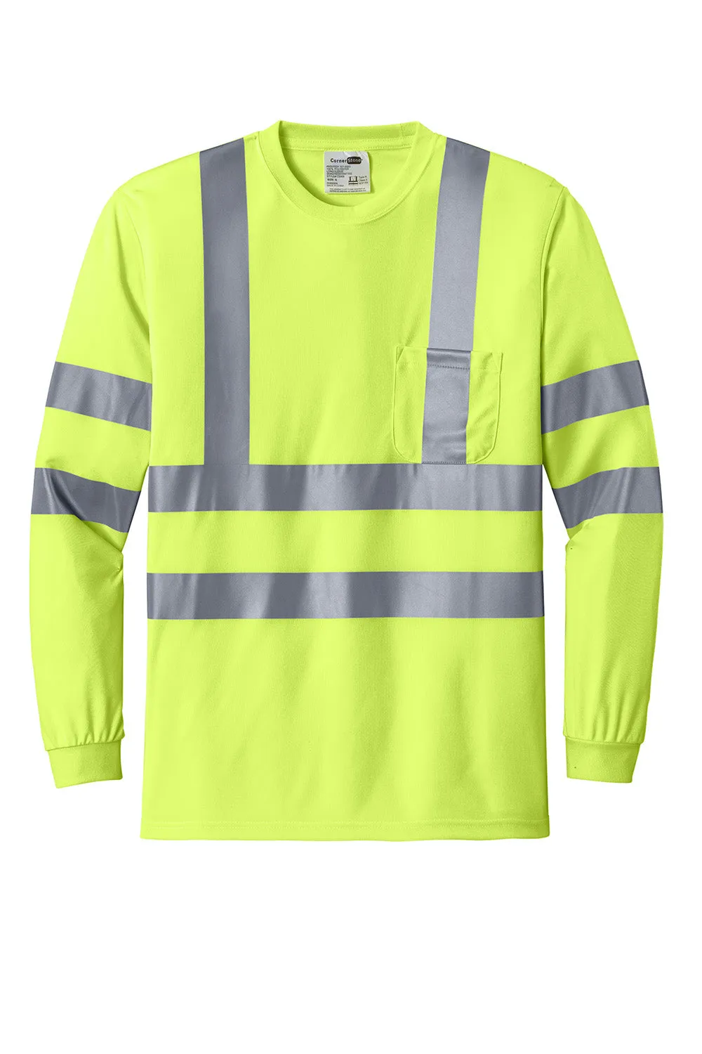 CornerStone Mens Moisture Wicking Long Sleeve Crewneck T-Shirt w/ Pocket - Safety Yellow  Cheaper Clothing Cornerstone
