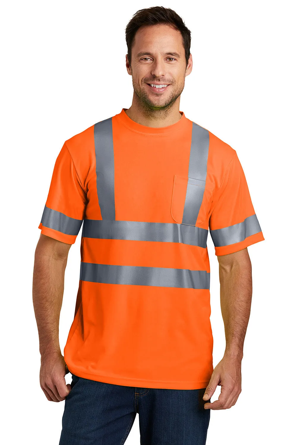 CornerStone Mens Moisture Wicking Short Sleeve Crewneck T-Shirt w/ Pocket - Safety Orange  Cheaper Clothing Cornerstone