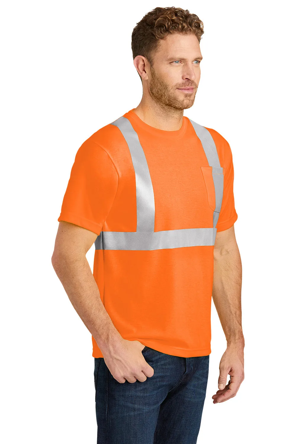 CornerStone Mens Moisture Wicking Short Sleeve Crewneck T-Shirt w/ Pocket - Safety Orange  Cheaper Clothing Cornerstone
