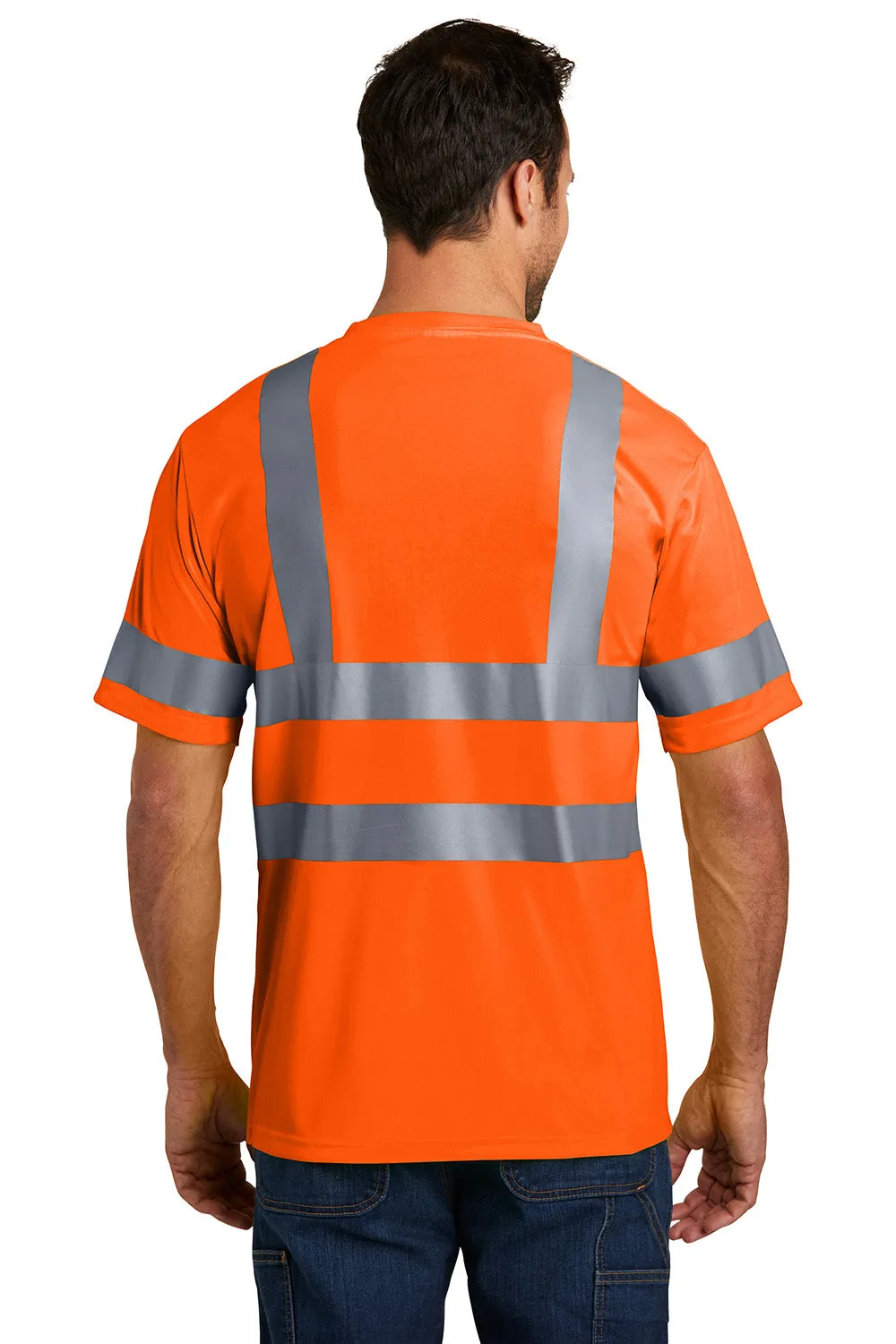 CornerStone Mens Moisture Wicking Short Sleeve Crewneck T-Shirt w/ Pocket - Safety Orange  Cheaper Clothing Cornerstone