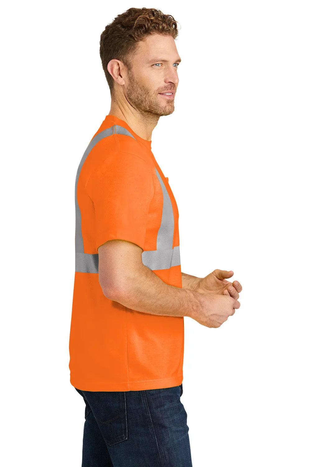 CornerStone Mens Moisture Wicking Short Sleeve Crewneck T-Shirt w/ Pocket - Safety Orange  Cheaper Clothing Cornerstone
