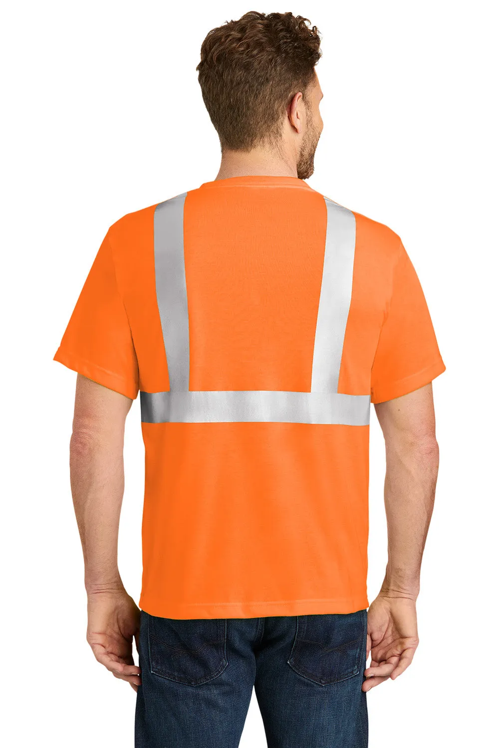 CornerStone Mens Moisture Wicking Short Sleeve Crewneck T-Shirt w/ Pocket - Safety Orange  Cheaper Clothing Cornerstone