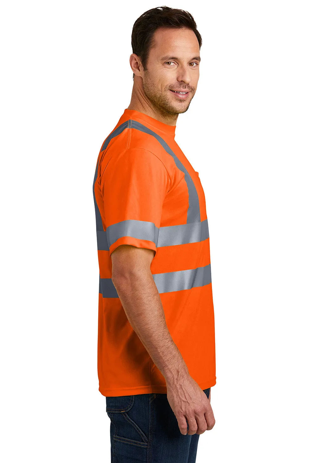 CornerStone Mens Moisture Wicking Short Sleeve Crewneck T-Shirt w/ Pocket - Safety Orange  Cheaper Clothing Cornerstone