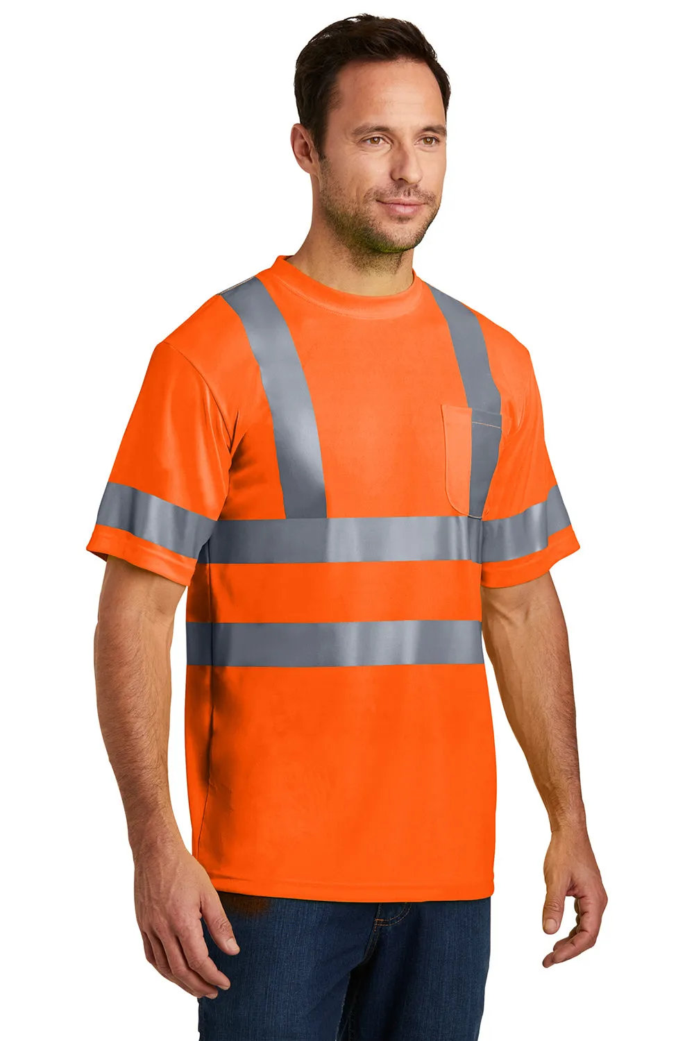 CornerStone Mens Moisture Wicking Short Sleeve Crewneck T-Shirt w/ Pocket - Safety Orange  Cheaper Clothing Cornerstone