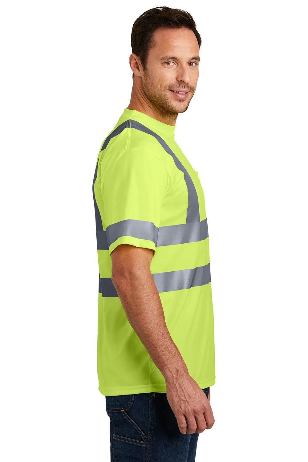 CornerStone Mens Moisture Wicking Short Sleeve Crewneck T-Shirt w/ Pocket - Safety Yellow  Cheaper Clothing Cornerstone