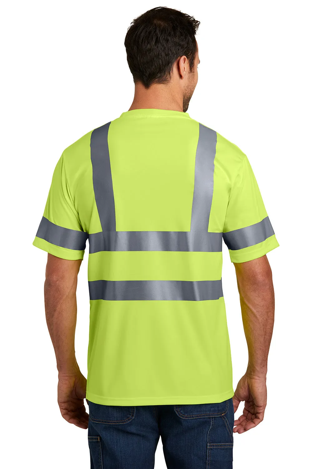 CornerStone Mens Moisture Wicking Short Sleeve Crewneck T-Shirt w/ Pocket - Safety Yellow  Cheaper Clothing Cornerstone