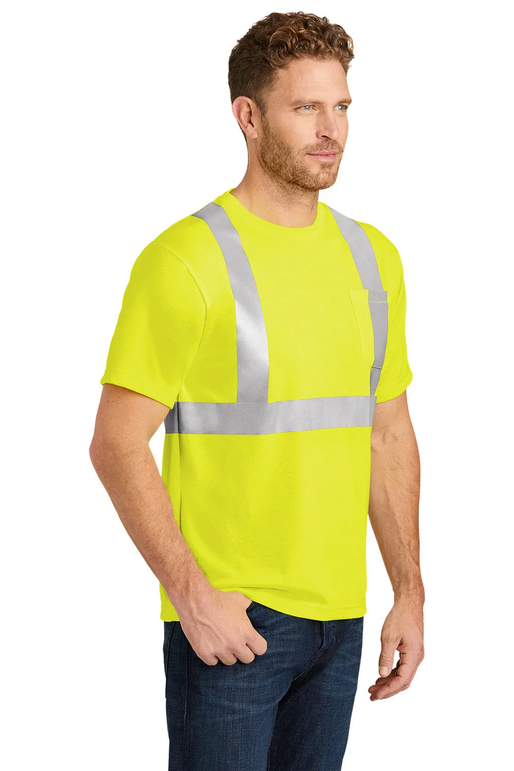 CornerStone Mens Moisture Wicking Short Sleeve Crewneck T-Shirt w/ Pocket - Safety Yellow  Cheaper Clothing Cornerstone