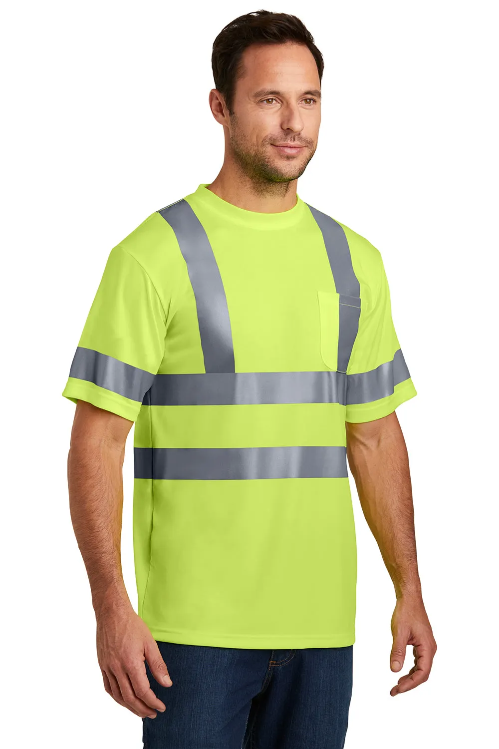 CornerStone Mens Moisture Wicking Short Sleeve Crewneck T-Shirt w/ Pocket - Safety Yellow  Cheaper Clothing Cornerstone