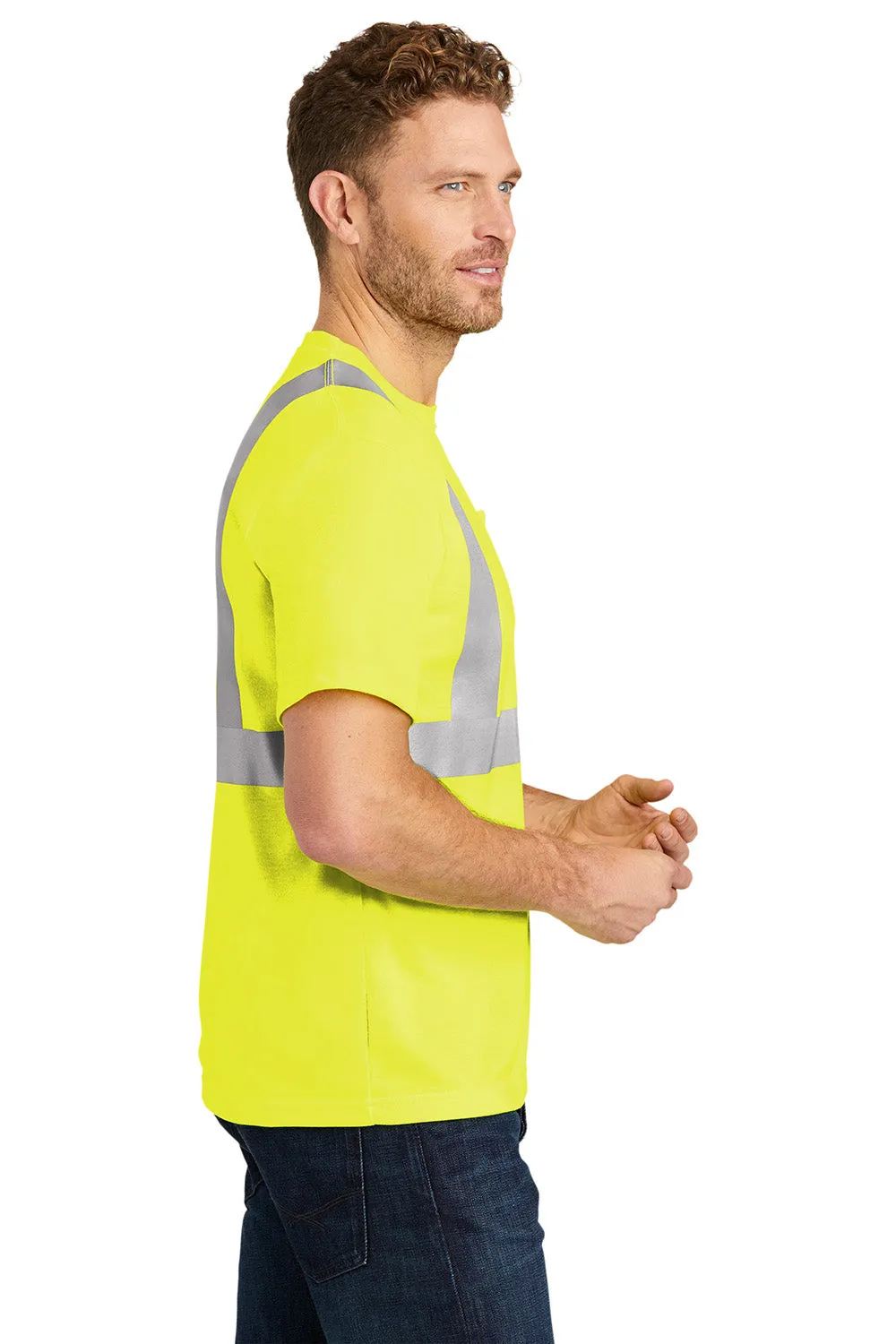 CornerStone Mens Moisture Wicking Short Sleeve Crewneck T-Shirt w/ Pocket - Safety Yellow  Cheaper Clothing Cornerstone