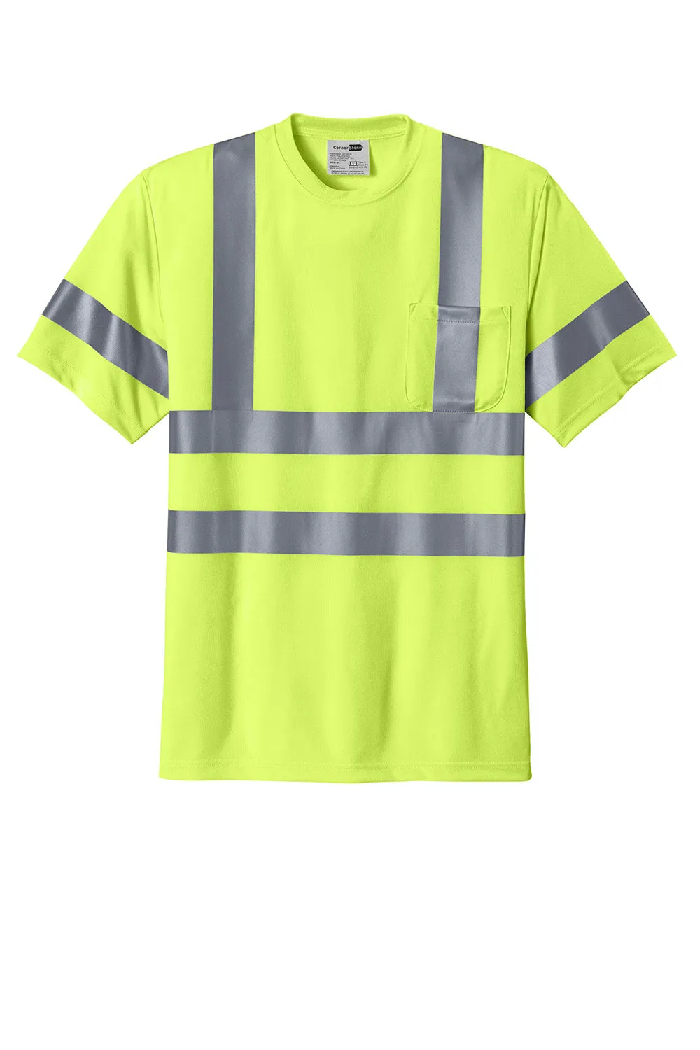 CornerStone Mens Moisture Wicking Short Sleeve Crewneck T-Shirt w/ Pocket - Safety Yellow  Cheaper Clothing Cornerstone