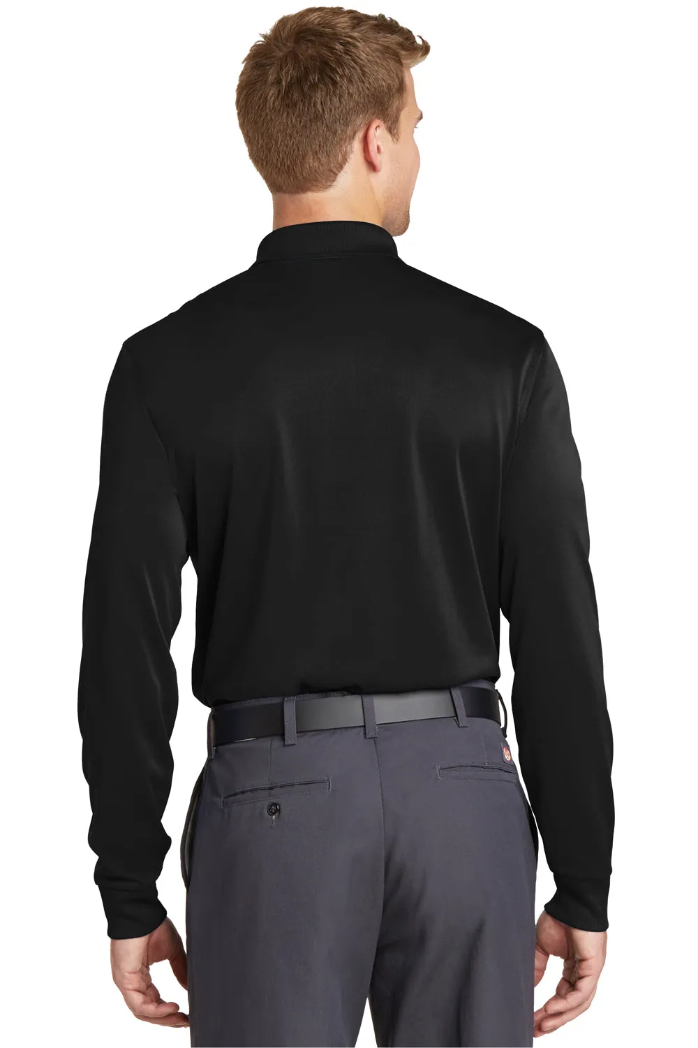 CornerStone Mens Select Moisture Wicking Long Sleeve Polo Shirt - Black  Cheaper Clothing Cornerstone