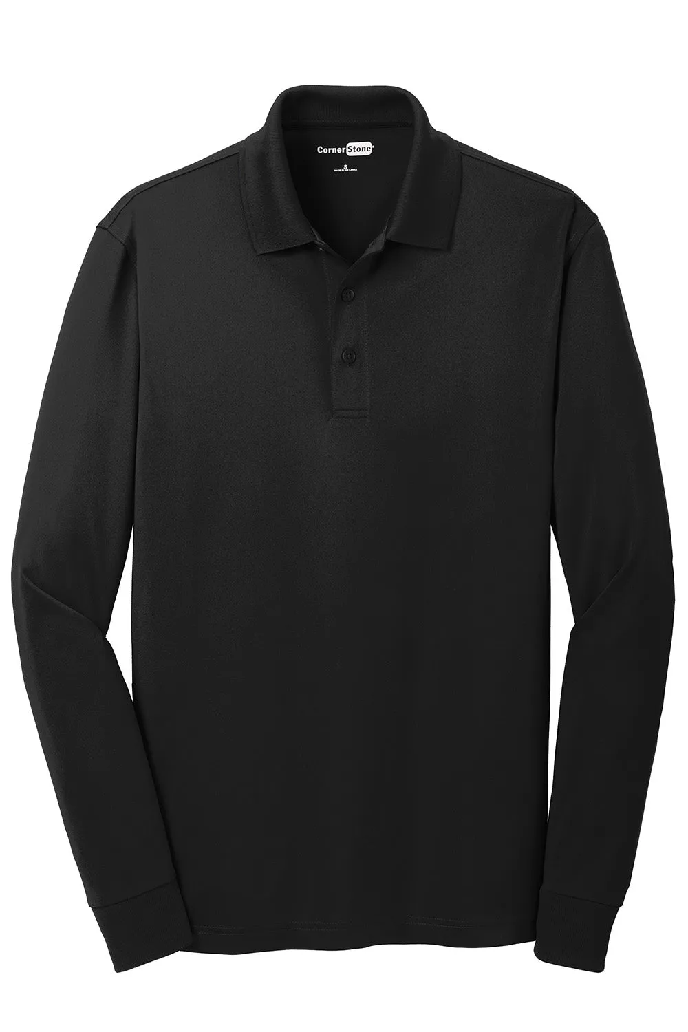 CornerStone Mens Select Moisture Wicking Long Sleeve Polo Shirt - Black  Cheaper Clothing Cornerstone